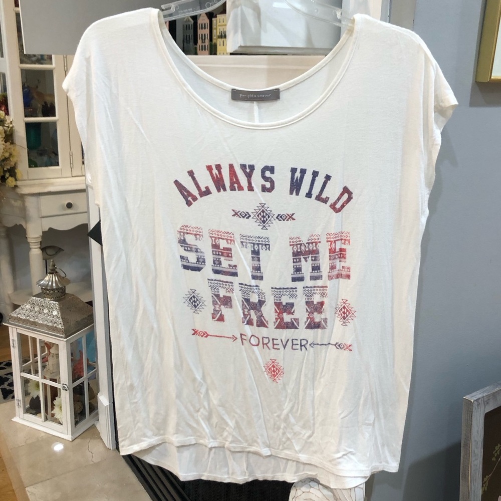Purple Snow Always Free Short Sleeve Off White Graphic Tee T-Shirt